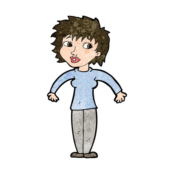 Cartoon vrouw shrugging schouders — Stockvector