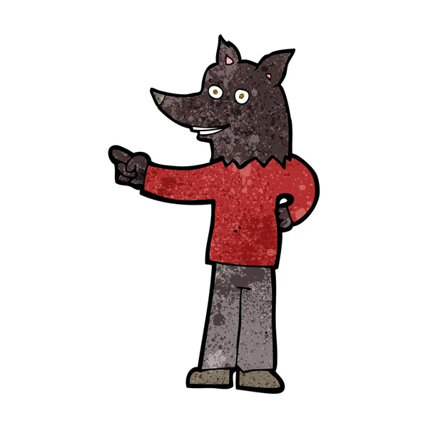 Hombre lobo de dibujos animados señalando — Vector de stock