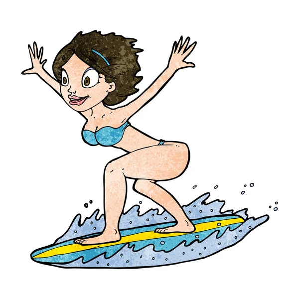 Chica surfista de dibujos animados — Vector de stock