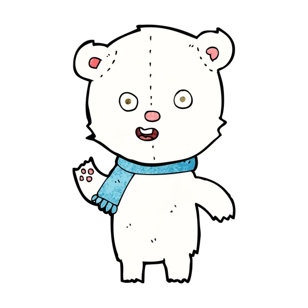 Cartone animato agitando cucciolo di orso polare con sciarpa — Vettoriale Stock