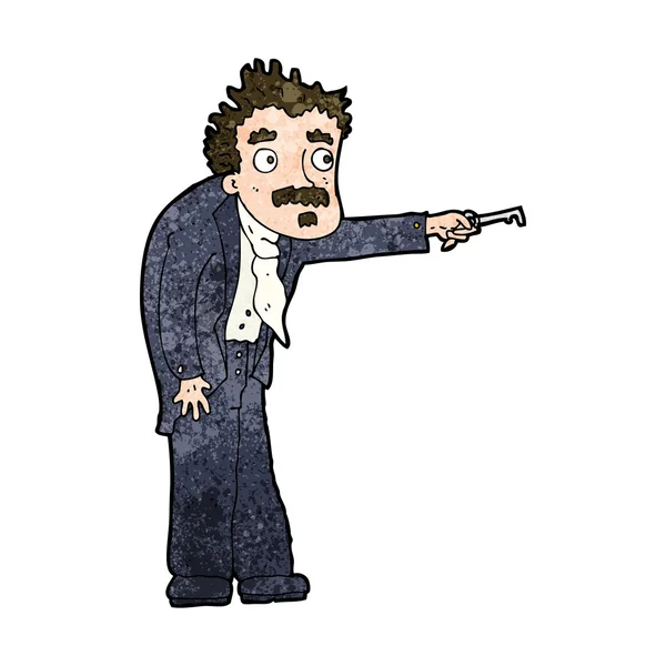 Hombre de dibujos animados temblando con la llave de desbloqueo — Vector de stock