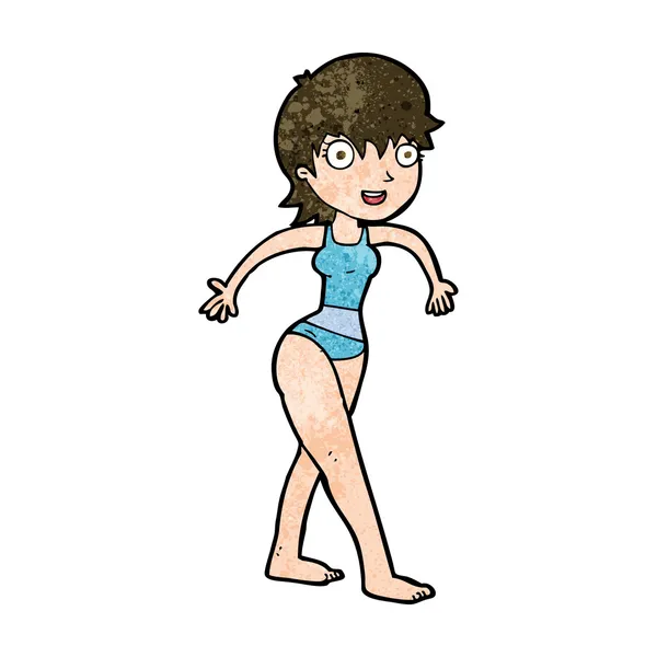 Dessin animé femme heureuse en maillot de bain — Image vectorielle