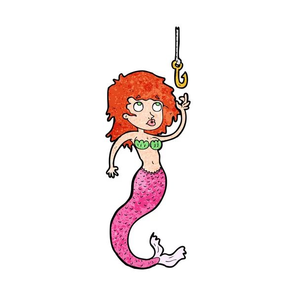 Cartoon mermaid and fish hook — Stock Vector