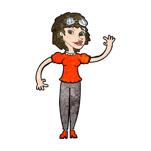 Cartoon pilot woman waving — Stock Vector