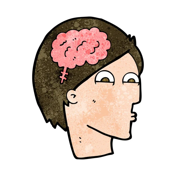 Kreslená hlava se symbolem mozku — Stockový vektor