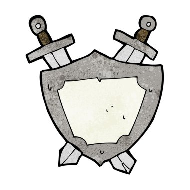 çizgi film kalkanı ve kılıçlar