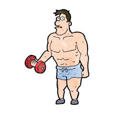çizgi filmdeki adam ağırlık kaldırıyor.