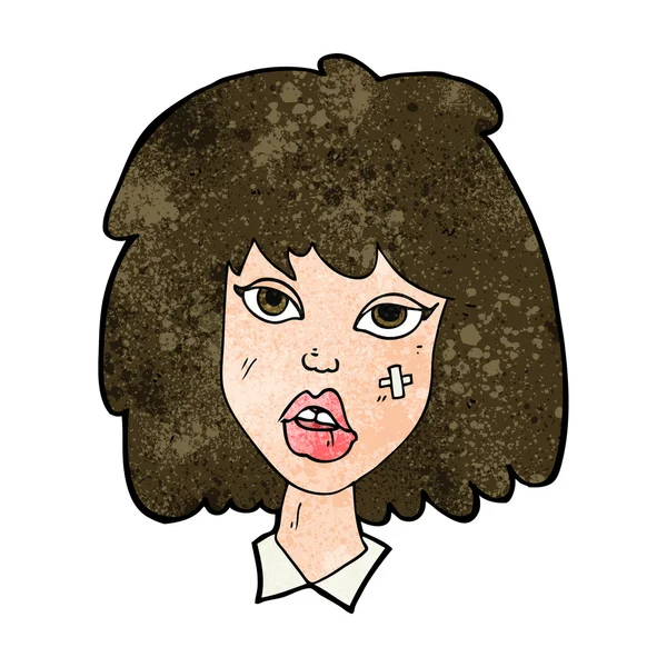 Mujer de dibujos animados con la cara magullada — Vector de stock