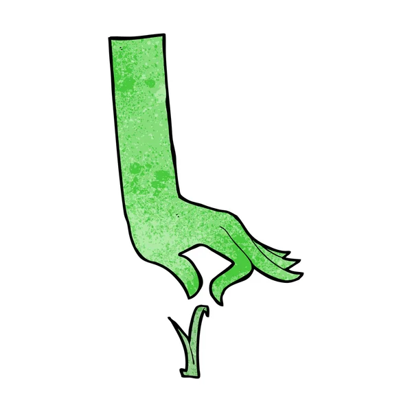 Cartoon groene hand plukken sprietje gras — Stockvector