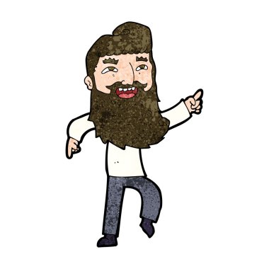 Çizgi filmdeki sakallı adam gülüyor ve işaret ediyor