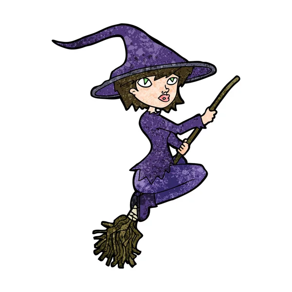 Cartoon witch riding broomstick — Stock Vector