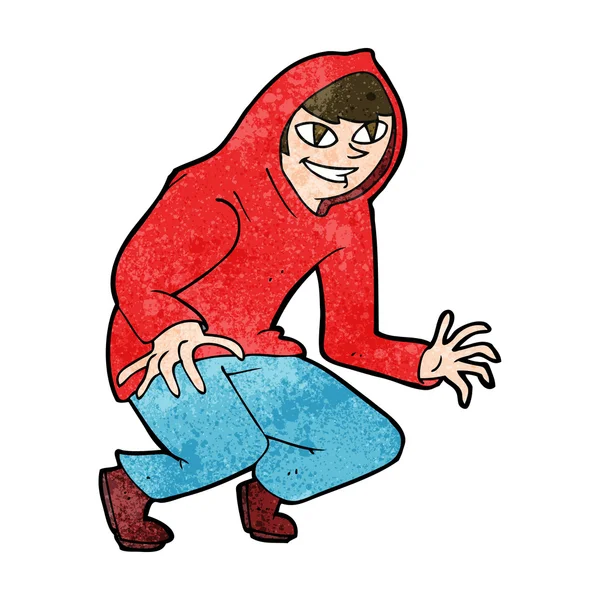 Cartoon mischievous boy in hooded top — Stock Vector