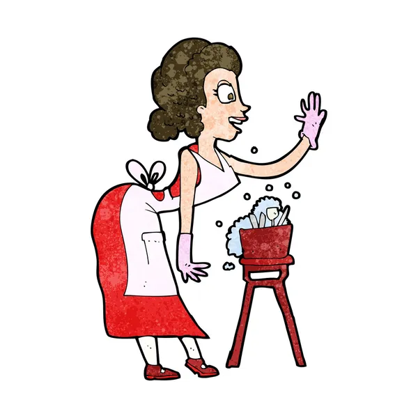 Karikatur Hausfrau Abwasch — Stockvektor