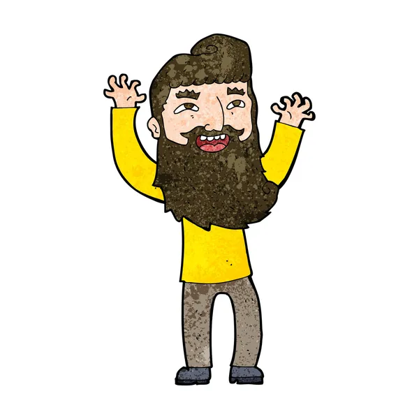 Dessin animé heureux barbu homme agitant les bras — Image vectorielle