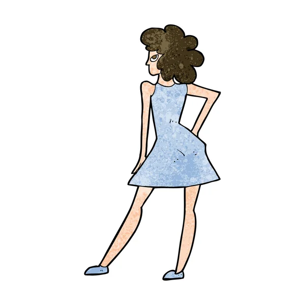 Karikatur Frau posiert im Kleid — Stockvektor
