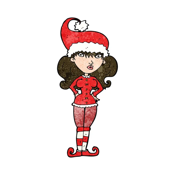 Desenho animado santa 's ajudante mulher — Vetor de Stock