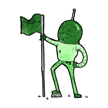 karikatür astronot bayrağı dikiyor