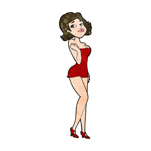 Cartoon attraktive Frau im kurzen Kleid — Stockvektor