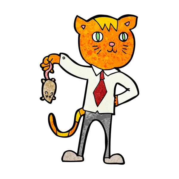 Cartoon business cat with dead mouse — Stock Vector