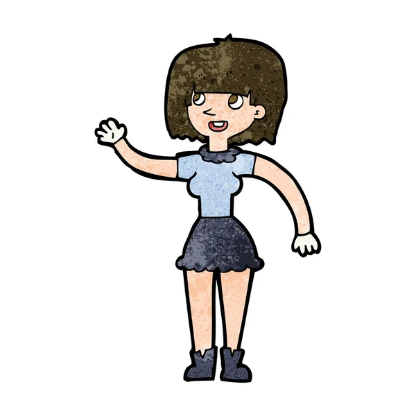 Chica de dibujos animados saludando — Vector de stock