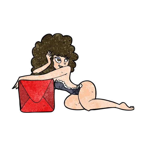 Καρτούν pin up γυναίκα με κουτί — Διανυσματικό Αρχείο