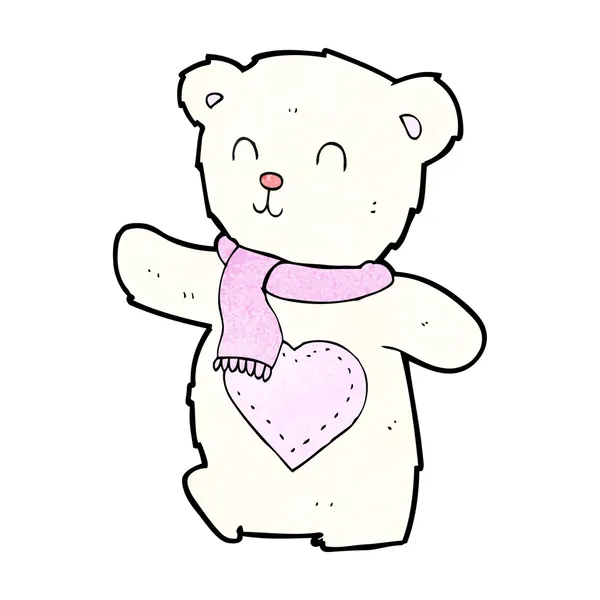 Cartoon white teddy bear with love heart — Stock Vector