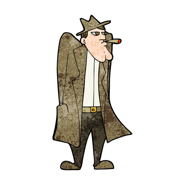 Cartoon man in hat and trench coat — Stock Vector