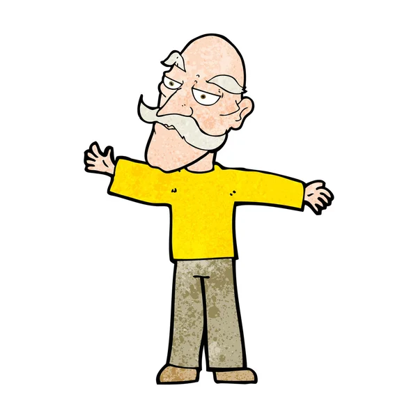 Cartoon old man spreading arms wide — Stock Vector