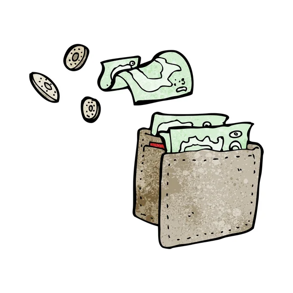 Carteira dos desenhos animados derramando dinheiro —  Vetores de Stock