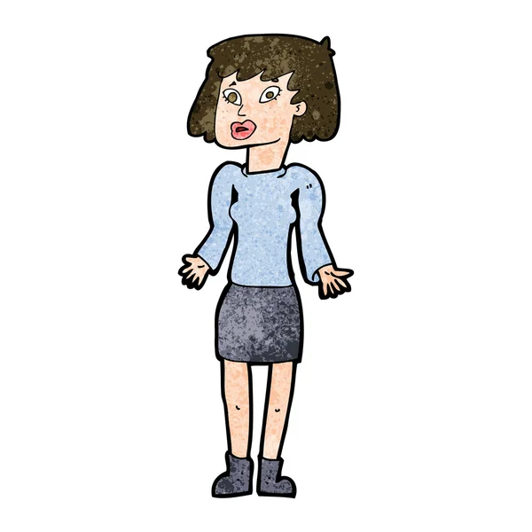 Cartoon vrouw shrugging schouders — Stockvector