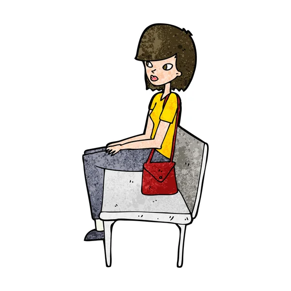 Cartoon mulher sentada no banco — Vetor de Stock