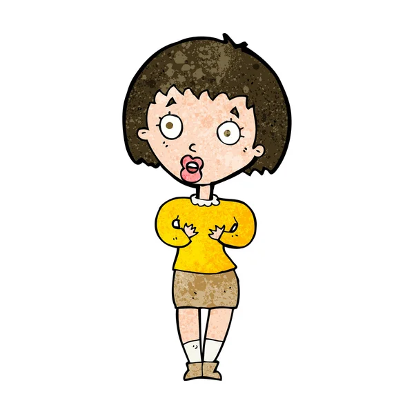 Mujer de dibujos animados haciendo Who Me? gesto. — Vector de stock