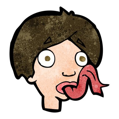 Çizgi film kafasının dili çıkmış.