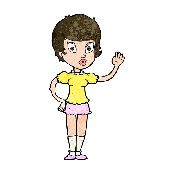 Dibujos animados chica bonita saludando — Vector de stock