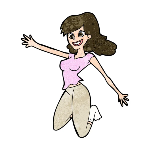 Mujer salto de dibujos animados — Vector de stock