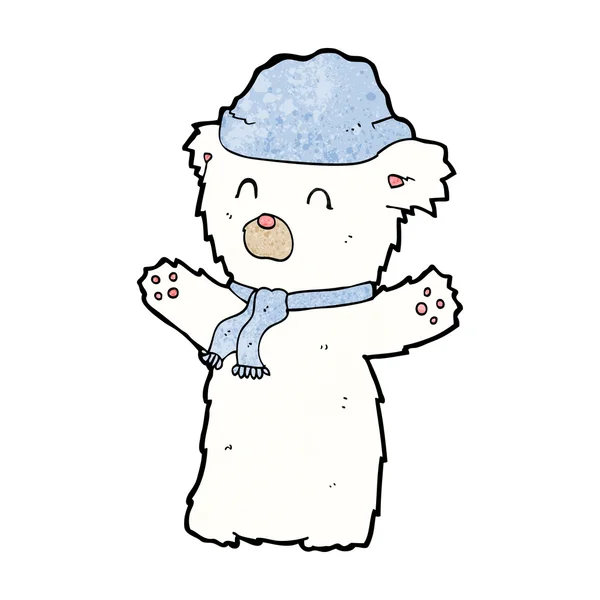 Cartooon cute polar bear in hat and scarf — Stock Vector