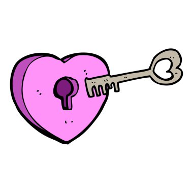 anahtar delikli karikatür kalp