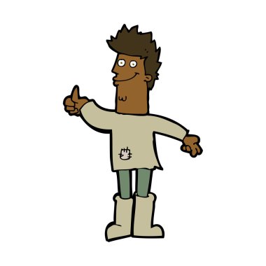 Paçavralar içindeki pozitif düşünceli adam.