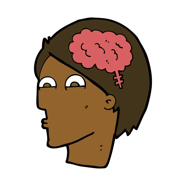 Tête de dessin animé avec symbole du cerveau — Image vectorielle