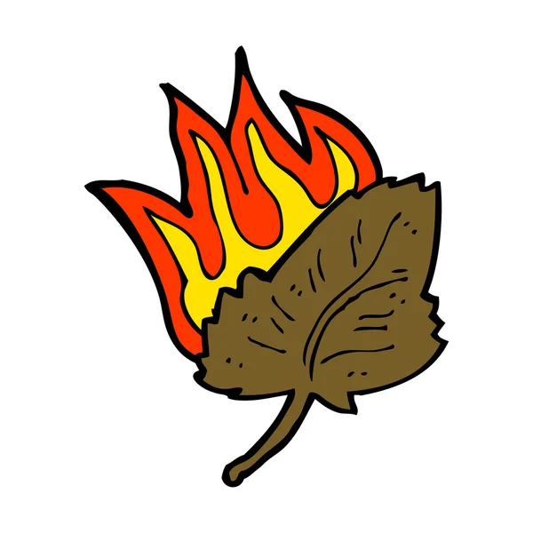 Dibujos animados quemando símbolo de hoja seca — Vector de stock