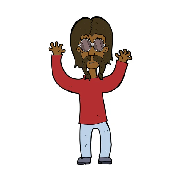 Dibujos animados hippie hombre agitando los brazos — Vector de stock