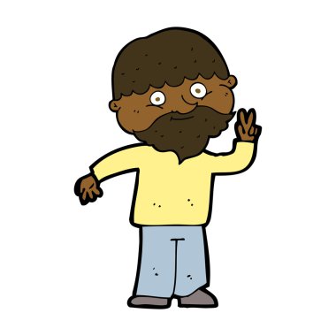 Çizgi filmci barış işareti veriyor.