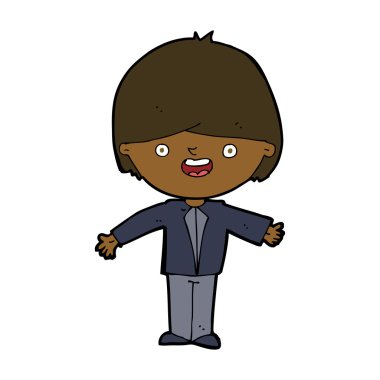 Çizgi filmdeki kolları açık mutlu çocuk