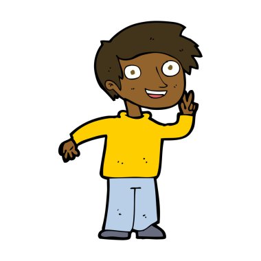 Çizgi film çocuğu fotoğraf için poz veriyor.