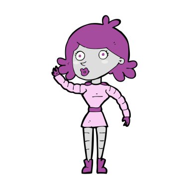 Çizgi robot kadın el sallıyor.