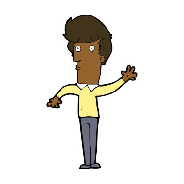 Çizgi filmdeki sinirli adam el sallıyor.