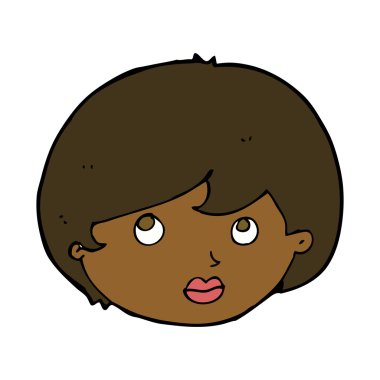 çizgi film kadın yüzü yukarı bakıyor.