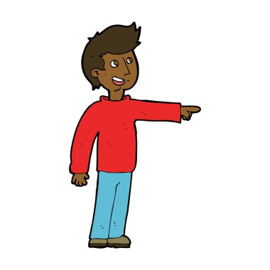 Çizgi film mutlu adam işaret ediyor ve gülüyor