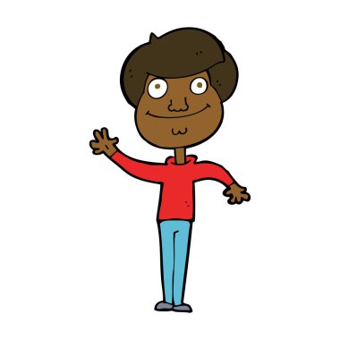 Çizgi film mutlu adam el sallıyor