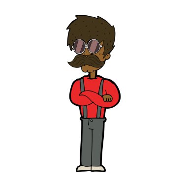 Çizgi filmdeki bıyıklı ve gözlüklü hippi.